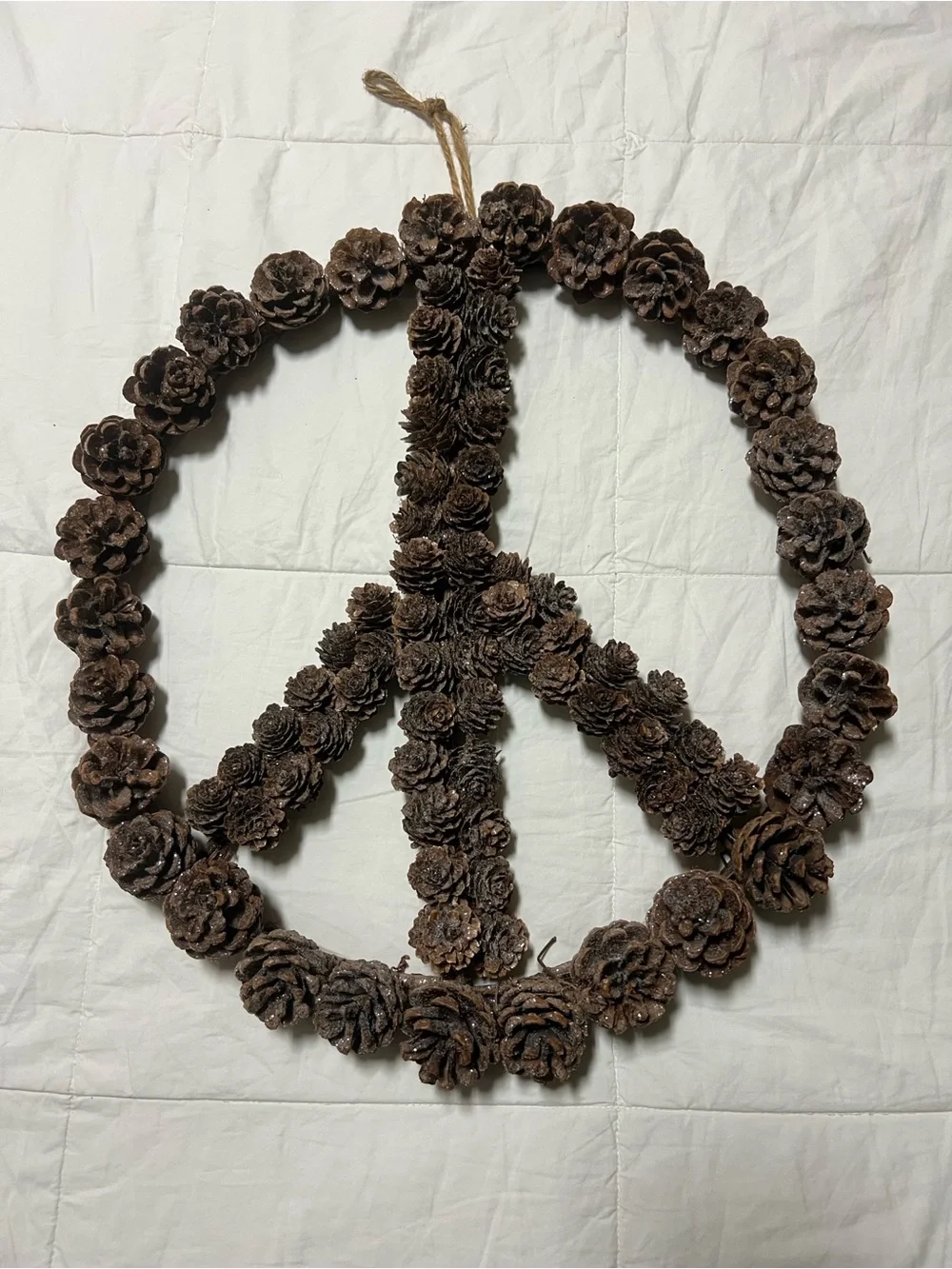 Rustic Pinecone Peace Sign Hanging Ornament - Brown